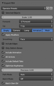 Blender FBX Export options